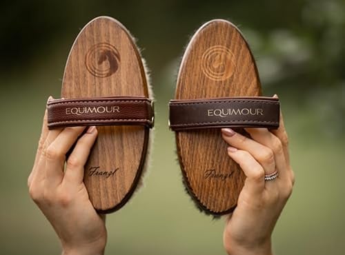 Equimour Personalisierbares Glanz-Duo SET – Rosshaar-Kardätsche & Ziegenhaar-Glanzbürste | Holzbürsten für sanfte Fellpflege & strahlenden Glanz | Geschenk für Reiterin, Pferdemädchen, Pferd & Pony