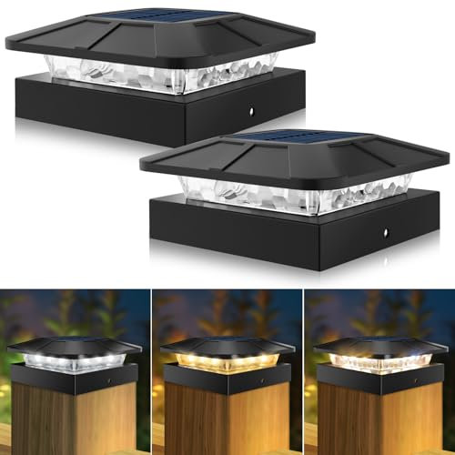 Peasur Solar Post Lights with 3 Modes, Dimmable Solar Powered Post Cap Lamp, Waterproof Fence Lighting for 4x4 inch Posts Garden Patio Yard (2 Pack)
