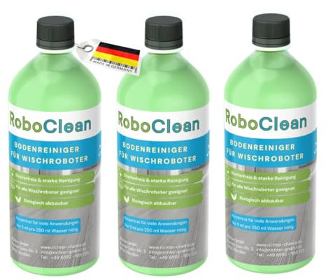 RoboClean Reinigungsmittel für Wischroboter – 1L Konzentrat mit Frischeduft – streifenfrei, sensorschonend & materialverträglich – für Fliesen, Laminat, Vinyl, versiegelte Böden | 3 Liter