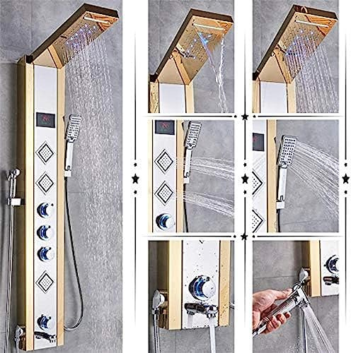 Agteruo Shower system, Luxury Shower Faucet LED Shower Panel Column Bathtub Mixer Tap With Hand Shower Temperature Screen-Gold,Rose Gold(Gold)