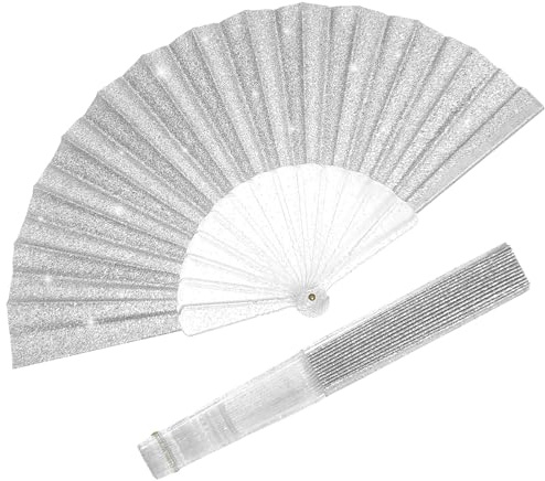 EOSAU 9 Glitter Folding Hand Fans Foldable, Clacking Fans for Women Silver | Lightweight & Portable, Small Rave Fan for line Dancing, Wedding, Church, Festival, EDM, Party, Club, Rave Accessories