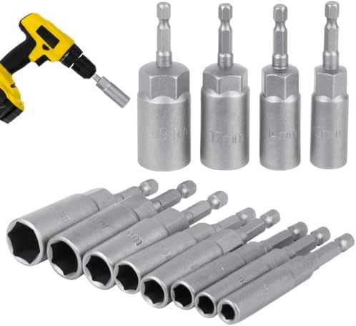 Schnellwechsel-Nuss-Schraubendreher-Set, 12-teiliges Steckschlüssel-Set, Schlagschrauber-Bits, 1/4 Sechskantschaft, für Bolzenausbau und Steckschlüsselantrieb