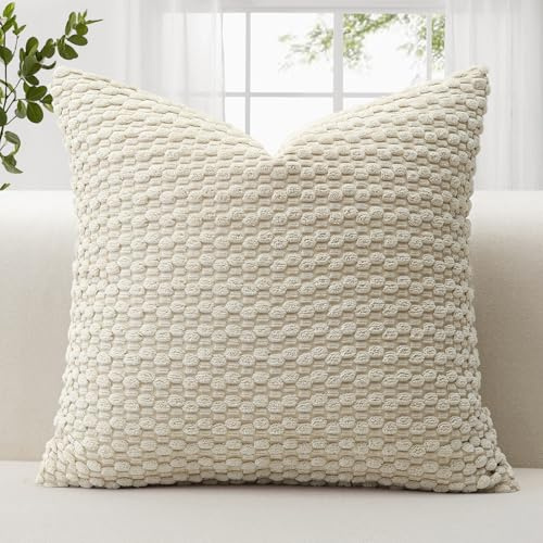 JOTOM 1 Stück Cord Kissenbezüge, 3D Bubble Texture Boho Zierkissenbezug Dekorative Sofakissen Dekokissen Kordsamt Kissenbezug Deko Kissenhülle für Couch Sofa Wohnzimmer (50x50cm, Beige)