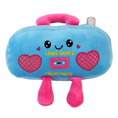 BEMIRO Kuscheltier Retro Gadgets – 25 cm – Controller, Kassette, Radio & Co. – Mit Kawaii-Gesicht & Liebes-Sprüchen (Radio)
