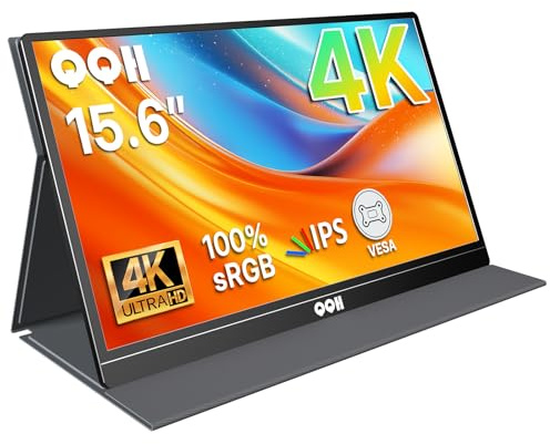 QQH 4K Portable Monitor, 15.6 Inch IPS 3840 x 2160 UHD USB-C HDMI Portable Travel Monitor for Laptop, Ultra-Thin Alloy Gaming Monitor, Second Screen with Smart Case