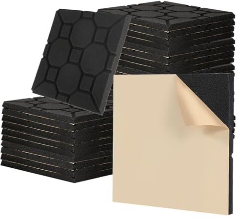 Peviasot Akustikschaumstoff Schallabsorber, 24 Stück Akustikplatten Selbstklebend, Schallabsorber Wand, Schalldämmung, für Aufnahmestudios, Podcasts, Quadratisch (30 * 30 * 2.5 cm）
