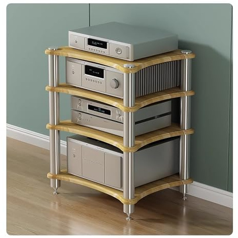 HYJYGM Audio-Rack 4-Stufe Stereoverstärker-Lautsprecherstand, Medienkomponenten Schrankspeichereinheit, DVD-Player/Spielekonsole/TV-Box/WiFi Routert/Kabelbox/Turntable/Receiver Equipment Regal