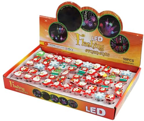Syglawnd Blitzring, 50 Stück, Bunte Weihnachts-Leuchtringe, die im Dunkeln leuchten, Fingerlichter, Weihnachtsparty-Geschenke für Kinder und Erwachsene