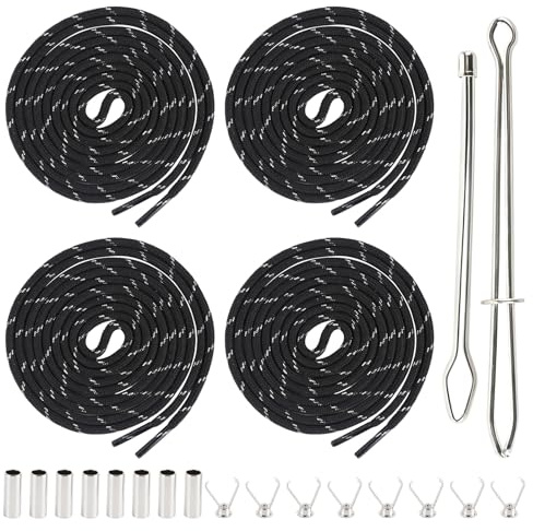 Kytpyi Cordino per Coulisse Pantaloni, Cordoncino per Pantaloni da Jogging, 4 pezzi 160cm Corda di Ricambio con 2 Infila Coulisse 8 Punte per Cordino in Metallo, per Borse, Scarpe sportive ecc (Nero)
