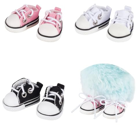NBEADS 3 Paar 3 Farben Mini Puppenschuhe, Passend für 20cm Puppen Stoffpuppenschuhe Mini Puppen Sneaker Aus Canvas Puppenschuhe Accessoires Zum Anziehen von Puppen Schuhoutfits Ersatzteile