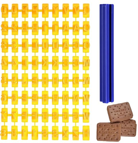 72 Stück Keksstempel Buchstaben Set, Alphabet Ausstecher für Fondant und Marzipan, DIY Backzubehör für Kuchen Dekoration, Tortendeko Nummer und Symbole, Gelb aus Kunststoff