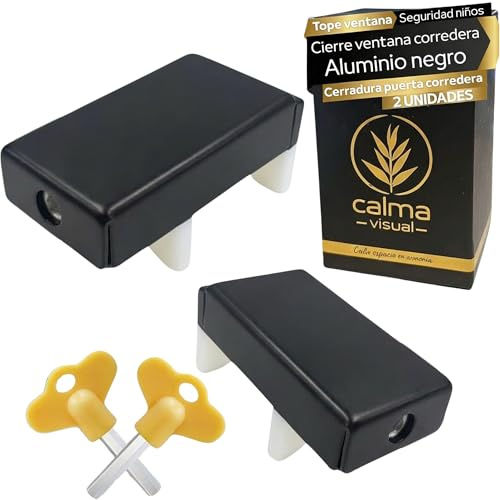 Cierre Ventana Corredera con Llave Pack 2 – Bloqueo Ventanas Correderas Aluminio Negro – Seguro Ventana Corredera para Niños y Mascotas – Cerradura Puerta Corredera – Tope Seguridad Ventanas