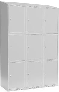 kaiserkraft | 3er-Schließfachschrank Fydor | 3 Abteile | lichtGrau | B 1200 mm | schräge Dachform | Zylinderschloss