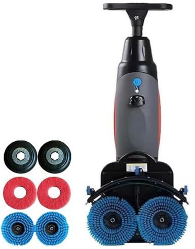 Professional Mini Floor Scrubber Machine, 17-Inch with Double Brush Disc, Battery-Powered, 360° Rotation, Cleans Up to 13,000 Sq. Ft. on a Single Charge, 90-120 Min Runtime