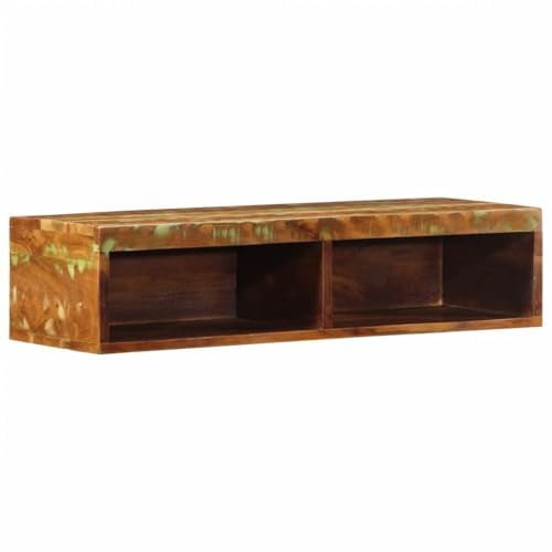 Fengshui Meuble TV mural en bois massif vieilli 80 x 30 x 19 cm | Montage mural, espace de rangement pour les médias, facile d'entretien, grain unique
