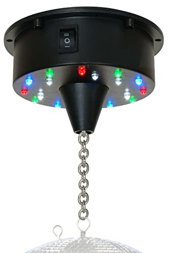 Fuzzix MBW18LED Discokugel Motor mit Licht, Antrieb mit LED Lichteffekt, Batteriebetrieben, Spiegelkugel Motor, Drehmotor Diskokugel, Leiser Antriebsmotor