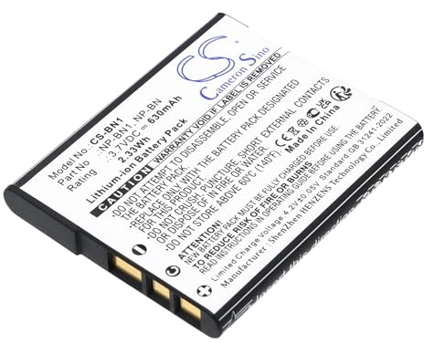 CS-BN1 Battery 630mAh compatible with [Sony] Cyber-shot DSC-J10, Cyber-shot DSC-J20, DSC-T110, DSC-T110B, DSC-T110D, DSC-T110P, DSC-T110R, DSC-T110S, DSC-T110V, DSC-T99, DSC-T99B, DSC-T99C, DSC-T99D