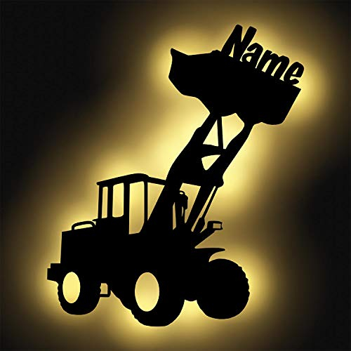Bagger Radlader Nachtlicht Schlummerlicht Geschenke Junge Jungs Wand-Lampe Batteriebetrieben mit Namen personalisiert