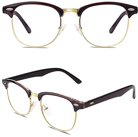 CGID 50er Jahre Retro Nerd Brille Halbrahmen Hornbrille Stil Rockabilly Streberbrille,Braun
