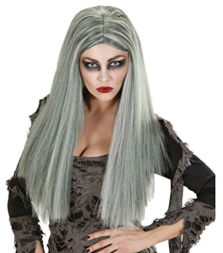NET TOYS Lange Zombie Damen Perücke Langhaarperücke Hexe grau Zombieperücke Damen Hexenperücke lang Halloweenperücke Frauen Kostüm Accessoire