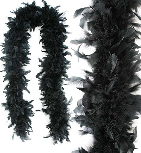 Federboa einfarbig, aus verschiedenen Farben und Federdichten wählbar, Länge ca. 1,80m, Federstola Federschal Kostüm Karneval 20er Jahre Charleston Burlesque kuschelig (schwarz - schwarz - 60 g)