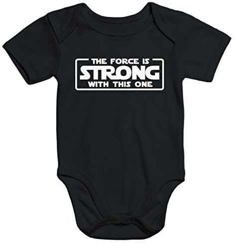 MoonWorks Baby-Body mit the force is strong with this one Aufdruck Bio-Baumwolle kurzarm schwarz-weiß 0-3 Monate