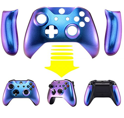 eXtremeRate Cover Grip per Xbox One S X Controller Model 1708,Custodia Frontale Case Scocca Copertura Impugnatura Shell Ricambio per Xbox One S X Joystick-Camaleonte Viola Blu