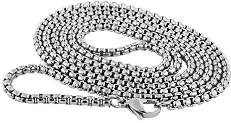 Akitsune Baca Kette 90cm | 3mm breit | Halskette Frauen Herren Box Rolo Edelstahl Karabiner Minimalist Herrenhalskette - Silber