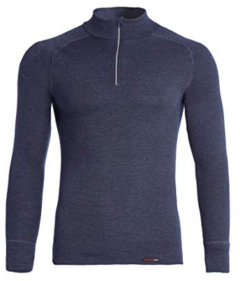 con-ta Thermo Langarm Shirt mit Zipper für Herren, wärmendes Longsleeve aus natürlicher Baumwolle, bequemes Basic, Herrenbekleidung, Farben: Marine Melange, Schwarz Melange, Größe: 5/M - 10/4XL