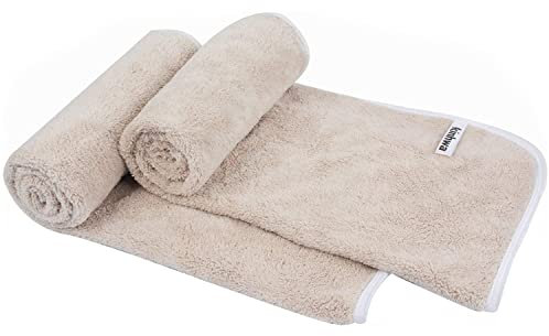 KinHwa 2er Pack Microfaser Handtücher, Stark Wasserabsorbierendes Mikrofaser Handtuch, Mikrofaser Badetuch, Super Weich Duschtücher, Schnelltrocknend & Saugstark, 40cm x 76cm, Hellbraun