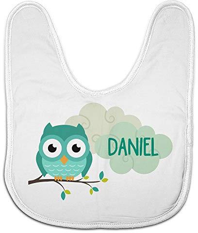 LolaPix Lätzchen Zum Binden mit Namen/Text. Neugeborene Geschenke. Verschiedene Designs. Eule
