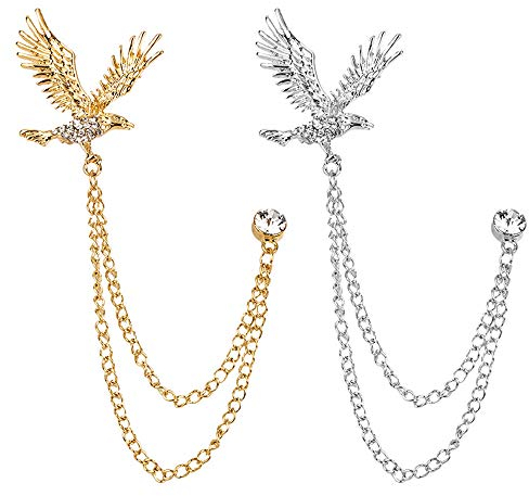 Huture 2 Stück Herren Brosche Anstecknadel Broschen Metallclip Blusen Clips Schal Zubehör Clip Nadeln Adler Kristall Vintage Clips Mode Schmuck Abzeichen Corsage für Damen, Gold/Silber