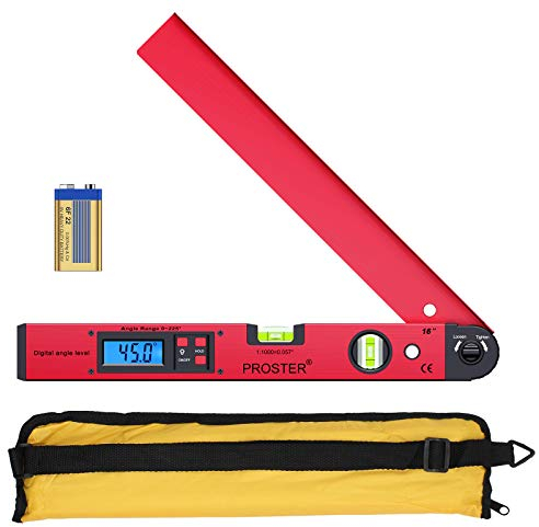Proster Goniometro Digitale 0-225° 400mm Inclinometro con LCD Retroilluminazione Livella Digitale Finder di Angolo con Batteria e Custodia Misuratore Angoli per Costruzione Ingegneria Lavoro Legno