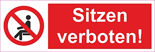 INDIGOS UG - Aufkleber - Sicherheit - Warnung - 5-Set Sitzen verboten! - 150mm x 50mm - Hotel, Firma, Schutz, Kita, Arzt, Praxis