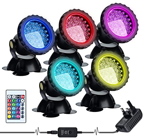 Lychee LED Lighting Gartenteich Lampe RGB Aquarium Licht, Fernbedienung Unterwasser Spot Licht IP68 Wasserdicht für Gartenteich Aquarium Beleuchtung, EU stecker (5 stücke)