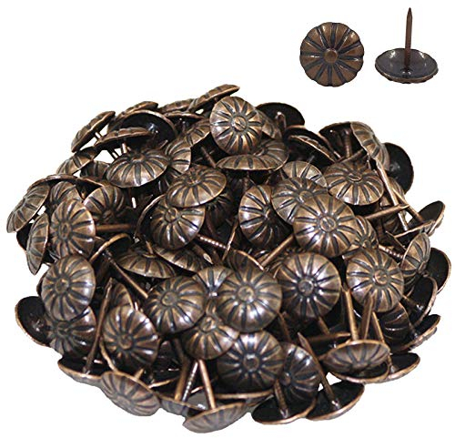 Ziernägel Möbel Nagel Antike Polsternägel Polsterung Tack Nagel Vintage Nägel Chrysantheme Muster Antik Optik für Holz Polstermöbel Dekor Türnagel Dekorative Packung Rote Bronze 11x16mm 500 Stück