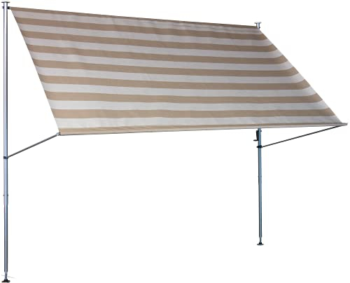 Angerer Freizeitmöbel GmbH Klemmmarkise Premium - Markise für Sonnenschutz - Montage ohne Bohren und Dübeln - ideale Balkonmarkise für Mietwohnungen (Taupe gestreift, 200 cm)