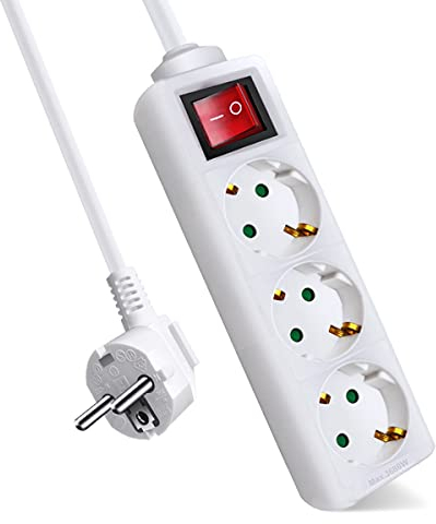 EXTRASTAR 3-Fach Steckdosenleiste mit Schalter und Kindersicherung, Steckdosenleiste 5m Kabel, 3G1.5m㎡, 16A, 3680W, Mehrfachsteckdose für Zuhause, Büro, Weiß