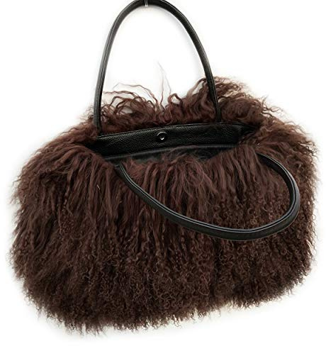 Finiluo luxuriöse Damen-Handtasche aus echtem Lammfell, mongolisches Wollfell mit Griffen aus echtem Leder.