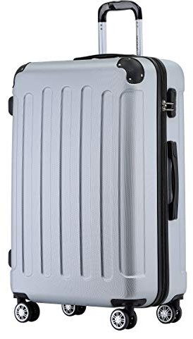 BEIBYE Hartschalen-Koffer Trolley Rollkoffer Reisekoffer Sicherheit Zahlenschloß Zwillingsrolle ABS Material Handgepäck 4 Rollen (M-L-XL-Set) (Silber, L)