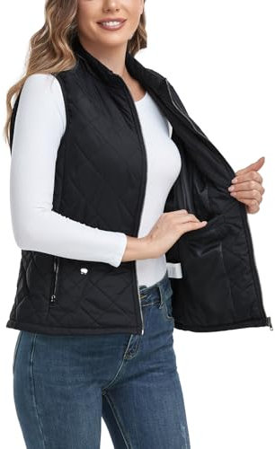 LONGKING Women's Outwear Quilted Gilet, NEW Upgraded Women's Outwear Vest With One Inner Pocket - Stand Collar Lightweight Zip Quilted Vest for Women