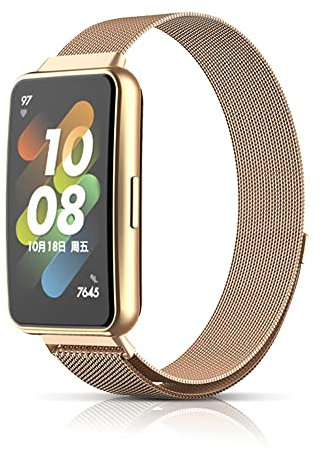 Niboow Strap Compatible with Huawei Band 7, Men Women Magnet Stainless Steel Metal Watch Bands Compatible with Huawei Band 7 - Rose Gold