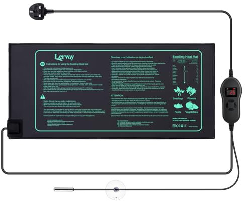 LERWAY Seedling Heating Mat with Digital Thermostat and NTC Probe 30W Warming Mat Waterproof Heat Mat for Plants Seedlings, Reptiles, Brewing Greenhouse Incubation 25.4cm x 50.8cm