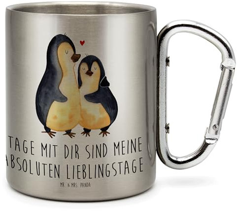 Mr. & Mrs. Panda Becher Pinguin umarmen - Geschenk, Liebesgeschenk, Edelstahlbecher, Jahrestag, Design Edelstahlbecher, Paar, verknallt, Liebe,