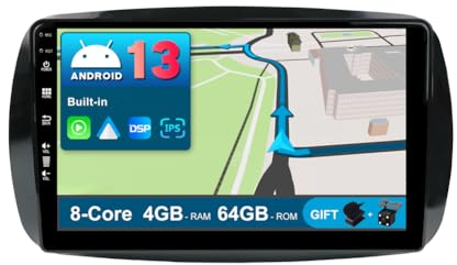JOYX Android 13 IPS Autoradio Passt für Mercedes-Benz Smart (2014-2020) - 4G+64G - Eingebaut DSP/Carplay/Android Auto - Kamera + MIC - 9 Zoll 2 Din - Lenkradsteuerung WiFi DAB 360-Kamera Fast-boot AHD
