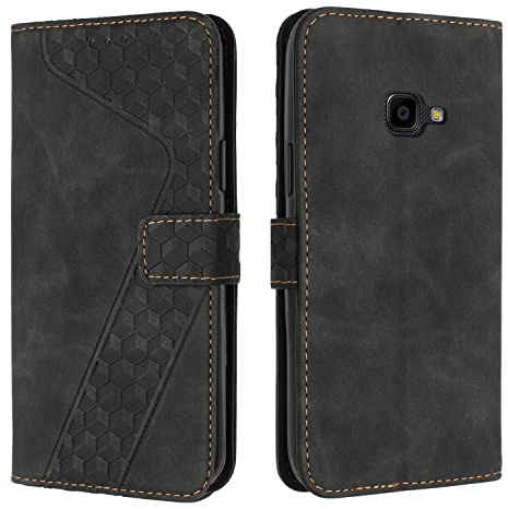 OKZone Kompatibel mit Samsung Galaxy Xcover 4/4S Hülle, Handyhülle Samsung Xcover 4/4S, PU Leder Tasche Wallet Schutzhülle Flip Cover Klappbar Brieftasche Etui mit Kartenfach TPU Lederhülle (Schwarz)
