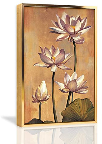 Stampe su tela da parete per casa e ufficio, decorazione da parete ad acquerello con loto rosa, stampa su tela, quadro con fiore rosa, moderno, astratto, oro, cornice in alluminio, arte da parete per