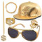 Hip Hop Kostüm Set, 80s 90s Hip Hop Rapper Accessories, Dollar Kette, 1 Stück Halskette, 2 Stück Ringe, 1 Stück Armbänder, 1 Paar von Sonnenbrille mit 1 Stück Hut für Fasching oder Parteien
