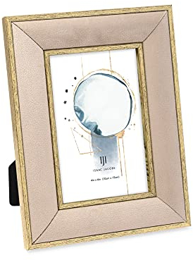 Isaac Jacobs Samt-Bilderrahmen mit Metallic-Gold-Doppelbordüre, Fotorahmen, horizontal & vertikal, hergestellt für Tischplatte & Wandanzeige, für Zuhause und Büro (10 x 15 cm, Sand)