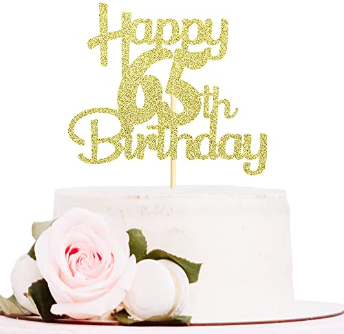 Sotpot Gold Glitter 65 Cake Topper, 65 Birthday Cake Decorations for Birthday Party Anniversary Party Supplies